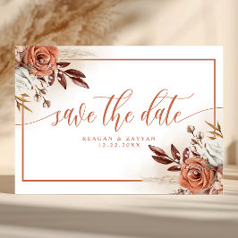 Tarjeta De Recepción Flores de Terracota Rústica Pampas Save The Date