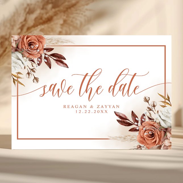 Tarjeta De Recepción Flores de Terracota Rústica Pampas Save The Date (Subido por el creador)