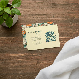 Tarjeta De Recepción Flores de verano coloridas código QR, Wedding RSVP