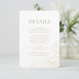 Tarjeta De Recepción Flores Doradas Elegantes Botánica Boda Moderna