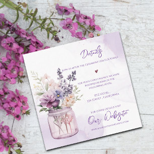 Tarjeta De Recepción Flores En Detalles Del Boda Floral Morado De Mason