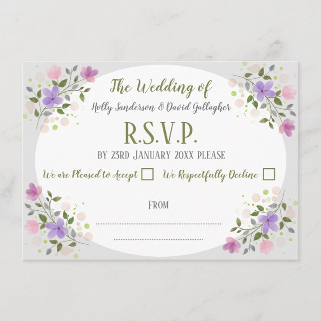 Tarjeta De Recepción Flores en respuesta de un Boda (Anverso)