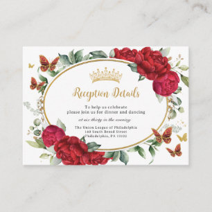 Tarjeta De Recepción Flores Florales de Peonies Mariposas Quinceañera