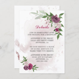 Tarjeta De Recepción flores malva rosadas detalles de vegetación