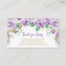 Flores moradas Baby Shower trae un libro