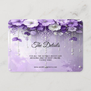 Tarjeta De Recepción Flores Moradas con Detalle de Perlas Colgantes