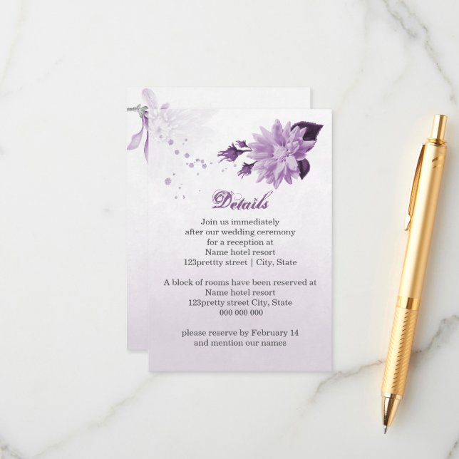 Tarjeta De Recepción flores moradas detalles botánicos (Anverso/Reverso In Situ)