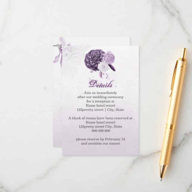 Tarjeta De Recepción flores moradas detalles botánicos (Anverso/Reverso In Situ)