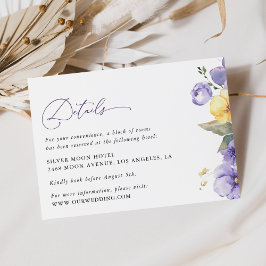 Tarjeta De Recepción Flores moradas, flores amarillas, detalles Bodas