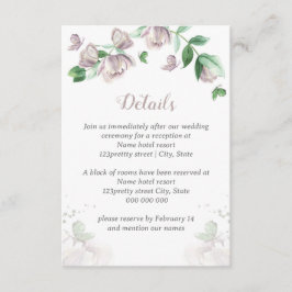 Tarjeta De Recepción flores moradas hojas verdes mariposas boda