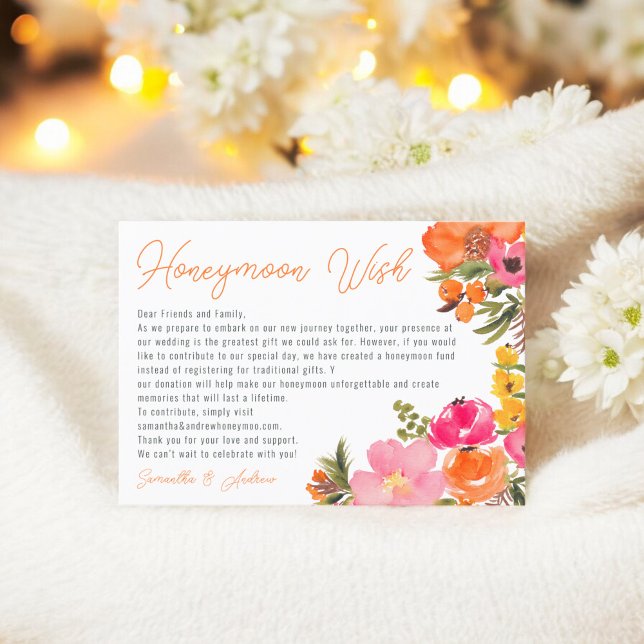 Tarjeta De Recepción Flores naranjas audaces deseando un buen boda (Bold orange flowers wishing well wedding enclosure card)