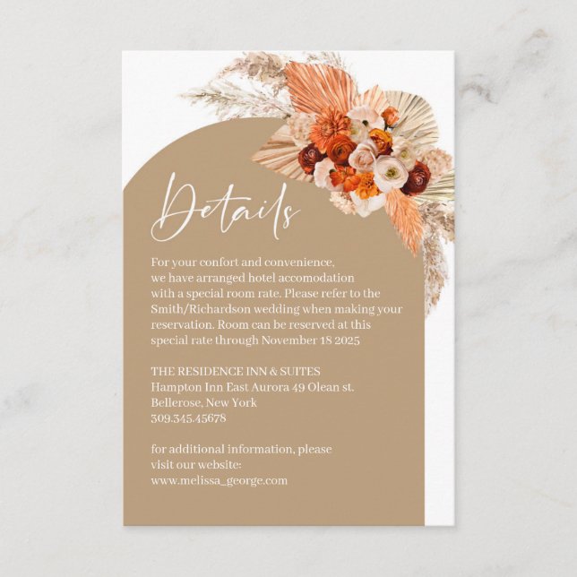 Tarjeta De Recepción Flores naranjas tropicales de pampas secas de palm (Anverso)