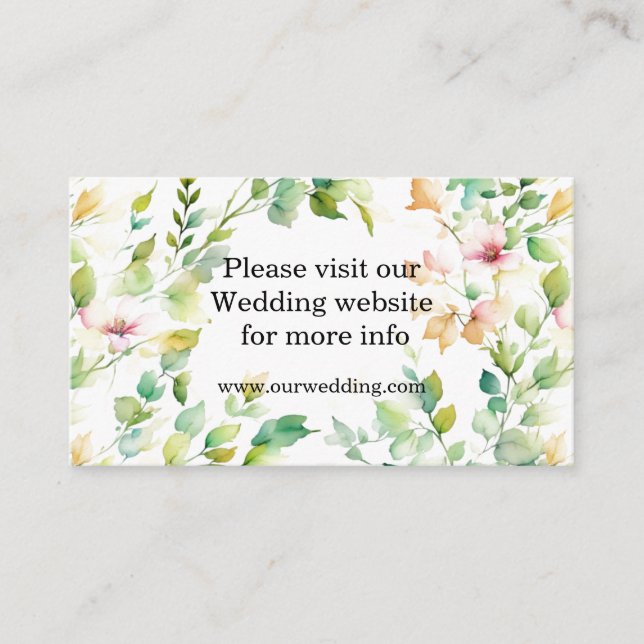 Tarjeta De Recepción Flores naturales de acuarela verde elegante (Anverso)