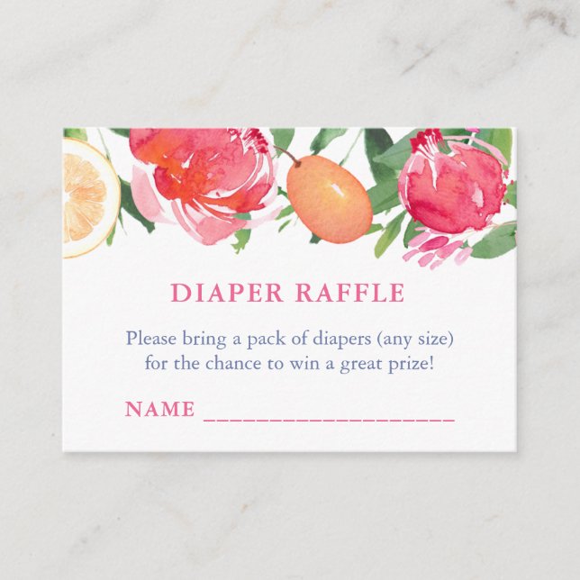 Tarjeta De Recepción Flores Negrita Con Cítricos Diaper Raffle (Anverso)