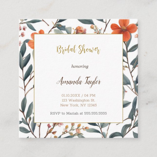Tarjeta De Recepción Flores pequeñas Ducha nupcial mínima (Anverso)