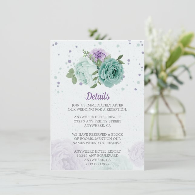 Tarjeta De Recepción flores púrpura azul vegetación botánica (Anverso de pie)