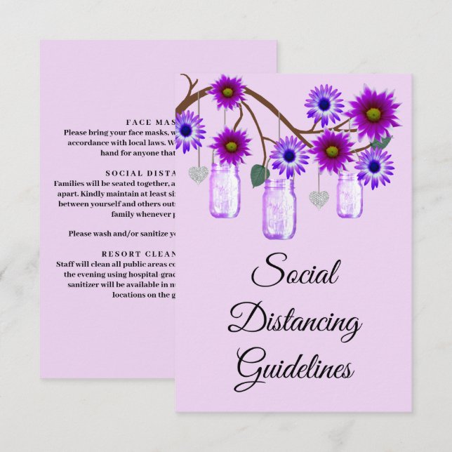 Tarjeta De Recepción Flores Púrpura Medidas de Seguridad de Mason Jar (Anverso / Reverso)