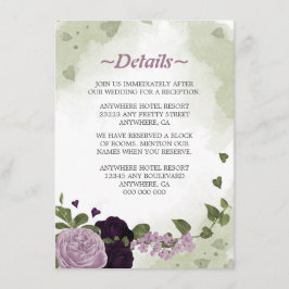 Tarjeta De Recepción flores púrpura románticas detalles de vegetación