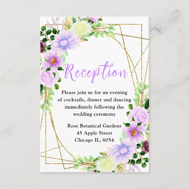 Tarjeta De Recepción Flores púrpuras de primavera con follaje (Anverso)