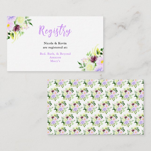 Tarjeta De Recepción Flores púrpuras de primavera con follaje (Anverso / Reverso)