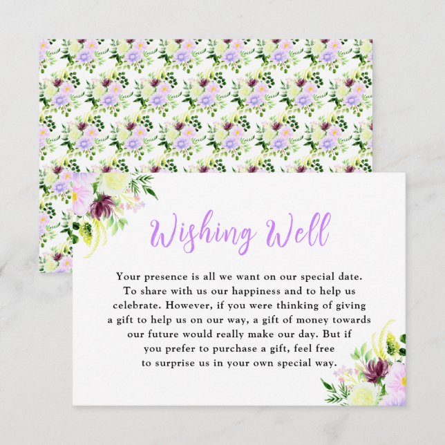 Tarjeta De Recepción Flores púrpuras de primavera con follaje (Anverso / Reverso)