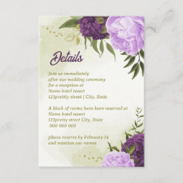 Tarjeta De Recepción flores púrpuras hojas verdes