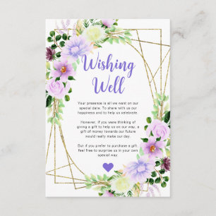 Tarjeta De Recepción Flores púrpuras Pozo de deseos de boda de oro