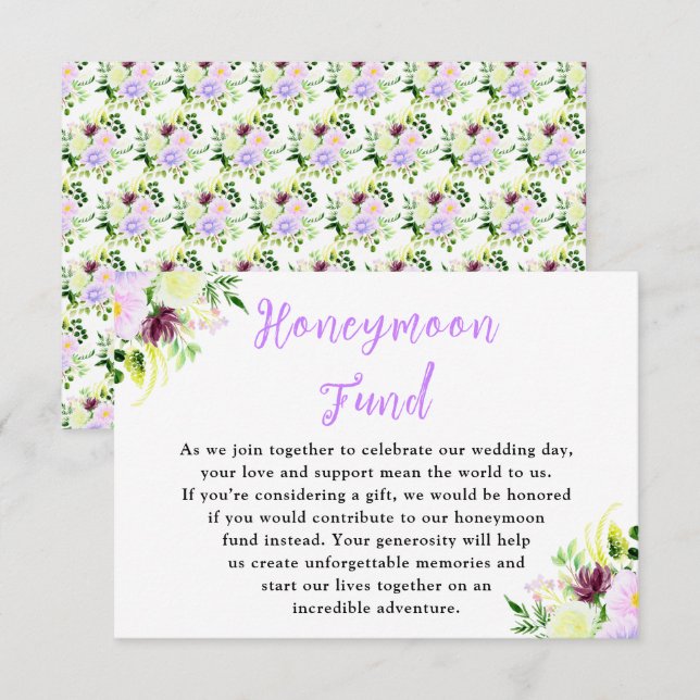 Tarjeta De Recepción Flores Purpúreas de Primavera con Follaje (Anverso / Reverso)