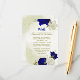 Tarjeta De Recepción flores reales azules blancas hojas verdes