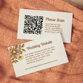 Tarjeta De Recepción Flores retro | Código QR del sitio web Boda