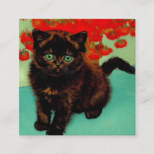 Tarjeta De Recepción Flores rojas de gato negro Van Gogh