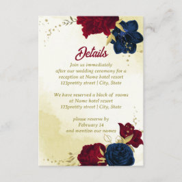 Tarjeta De Recepción flores rojas marinas hojas de oro