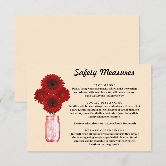 Tarjeta De Recepción Flores rojas Medidas de seguridad de Mason Jar (Anverso / Reverso)