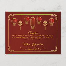 Tarjeta De Recepción Flores rojas Recorte de oro Boda chino envolvente