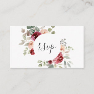 Tarjeta De Recepción Flores rosa claras de Borgoña Boda verde RSVP