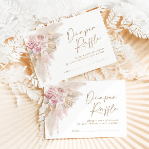 Tarjeta De Recepción Flores rosa de Grass Boho Pampas Blandas Diaper Ra
