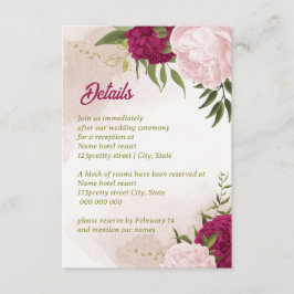 Tarjeta De Recepción flores rosa magenta hojas verdes