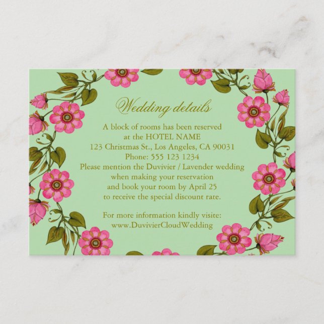 Tarjeta De Recepción Flores rosadas | Ca De Detalles Del boda (Anverso)