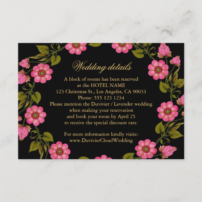 Tarjeta De Recepción Flores rosadas | Ca De Detalles Del boda (Anverso)