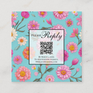 Tarjeta De Recepción Flores rosadas de margarita floral código QR