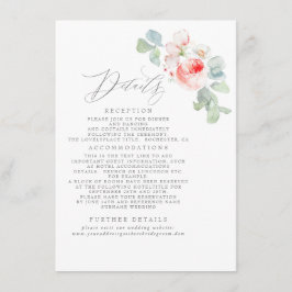 Tarjeta De Recepción Flores rosadas Información de matrimonio elegante