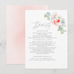 Tarjeta De Recepción Flores rosadas Información de matrimonio elegante