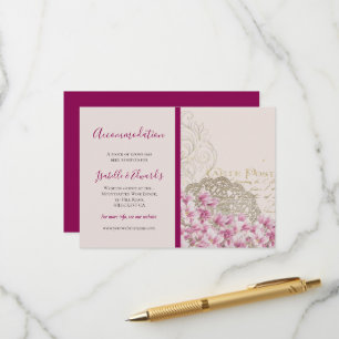 Tarjeta De Recepción Flores rosadas vintage París en primavera Borgoña