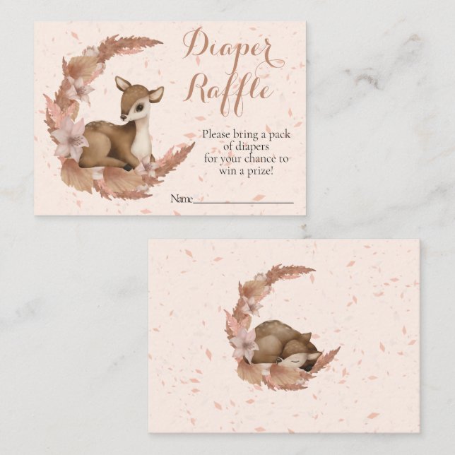 Tarjeta De Recepción Flores rosas bambi Polvo Baby Shower Diaper Raffle (Anverso / Reverso)