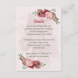 Tarjeta De Recepción flores rosas hojas verdes detalles bodas