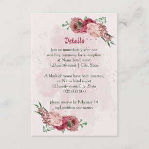 Tarjeta De Recepción flores rosas hojas verdes detalles bodas