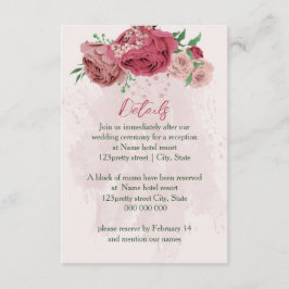 Tarjeta De Recepción flores rosas hojas verdes detalles bodas