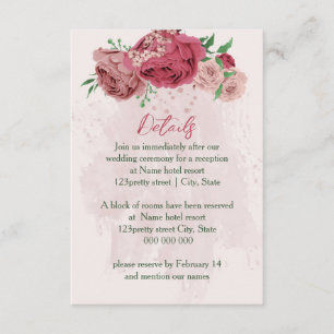 Tarjeta De Recepción flores rosas hojas verdes detalles bodas