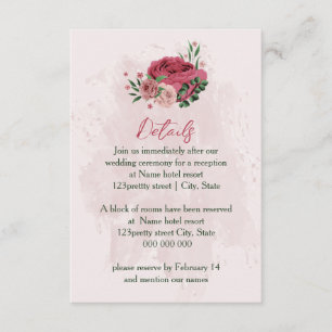 Tarjeta De Recepción flores rosas hojas verdes detalles bodas