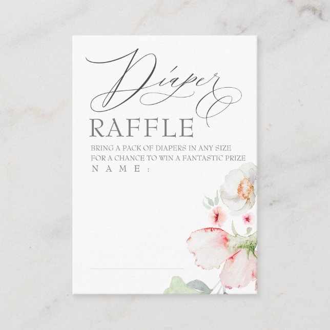 Tarjeta De Recepción Flores rosas ligeras elegantes de pañal Raffle Tic (Anverso)